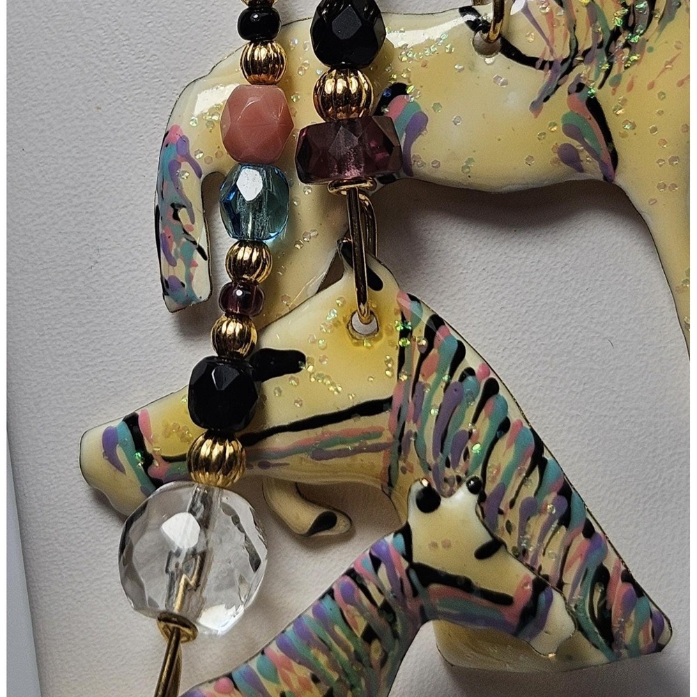 Vtg 1989 Lunch at the Ritz "Thoroughbred" Horse Earrings Multi-Tiered Dangle - Picture 7 of 16